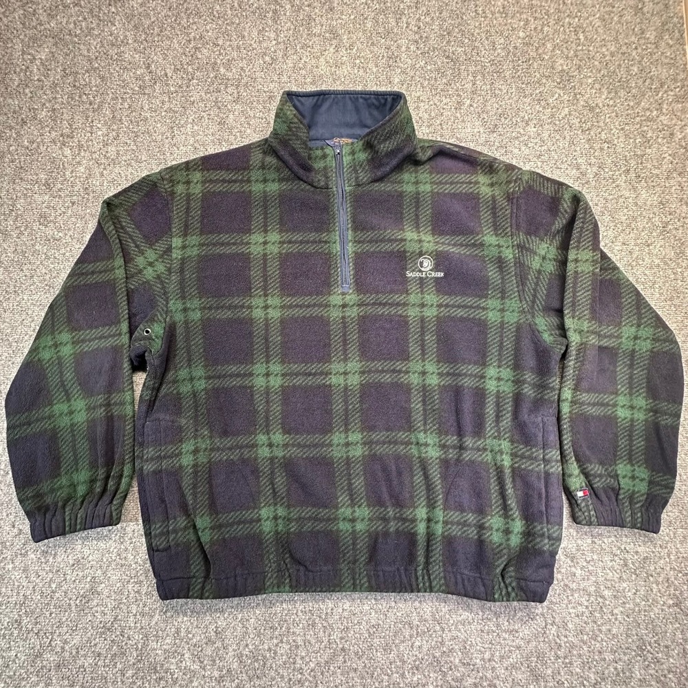 Tommy Hilfiger Golf XL Plaid Fleece 1/4 Zip Pullover‎ Saddle Creek Embroidered